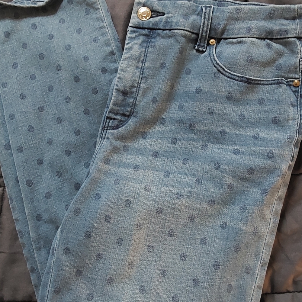 Chicos Blue Polka Dot Straight Leg Jeans
